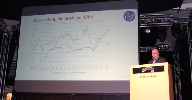 Tero Hirvi kertoi myllyvehnän hinnan nousseen Suomessa Matif-vehnää korkeammaksi, sillä Suomessa myllyvehnäkelpoinen sato jäi määrällisesti pieneksi.