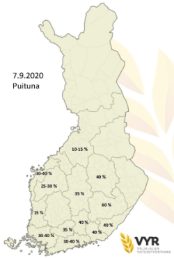 Puintien eteneminen alueittain 7.9.2020 (suurenna klikkaamalla), (Kuva VYR)