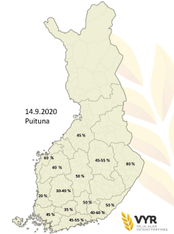 Puintien eteneminen alueittain 14.9.2020 (suurenna klikkaamalla), (Kuva VYR)