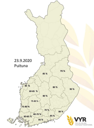 Puintien eteneminen alueittain 23.9.2020 (suurenna klikkaamalla), (Kuva: VYR)