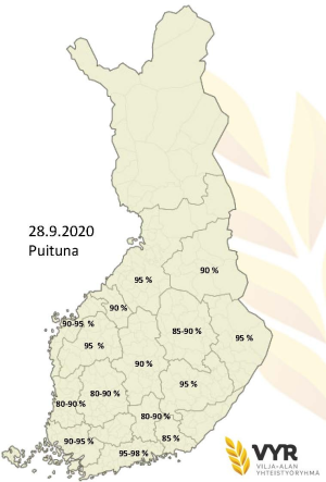 Puintien eteneminen alueittain 28.9.2020 (suurenna klikkaamalla), (Kuva: VYR)